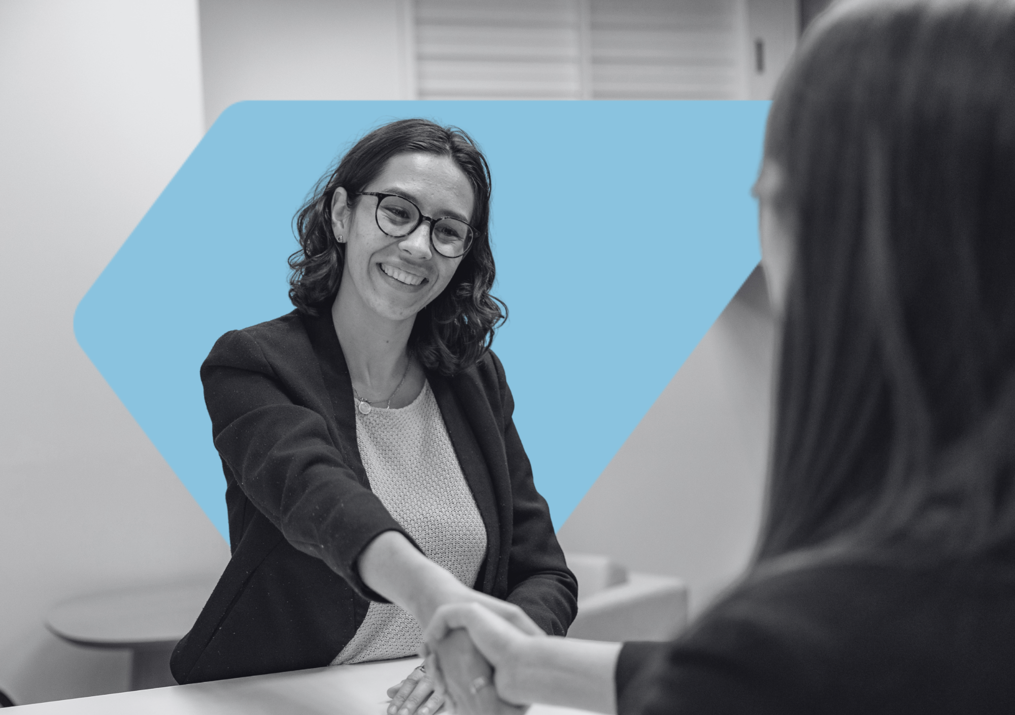 Candidate is welcomed by senior team member into Tenthpin